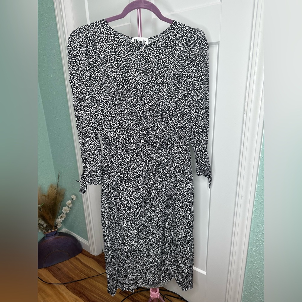 Rouje Wanda Heart Tie Sleeves dress size 38 spring, lightweight black/white